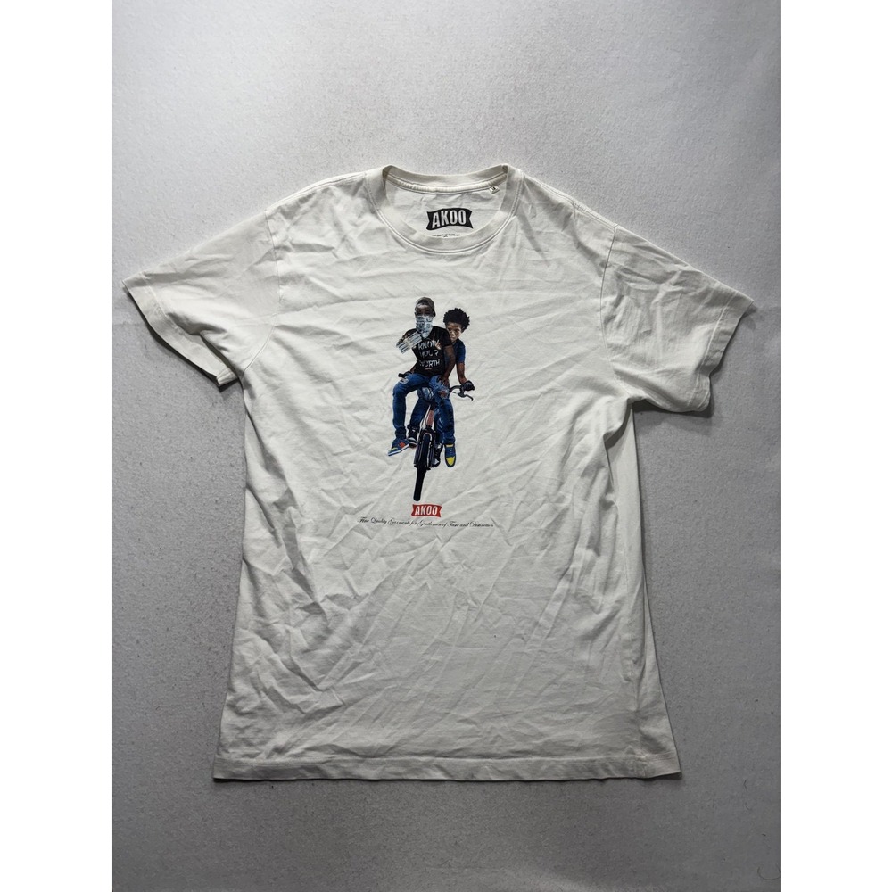 AKOO Shirt Mens Large White Bike Riders Graphic Tee Streetwear Logo Art